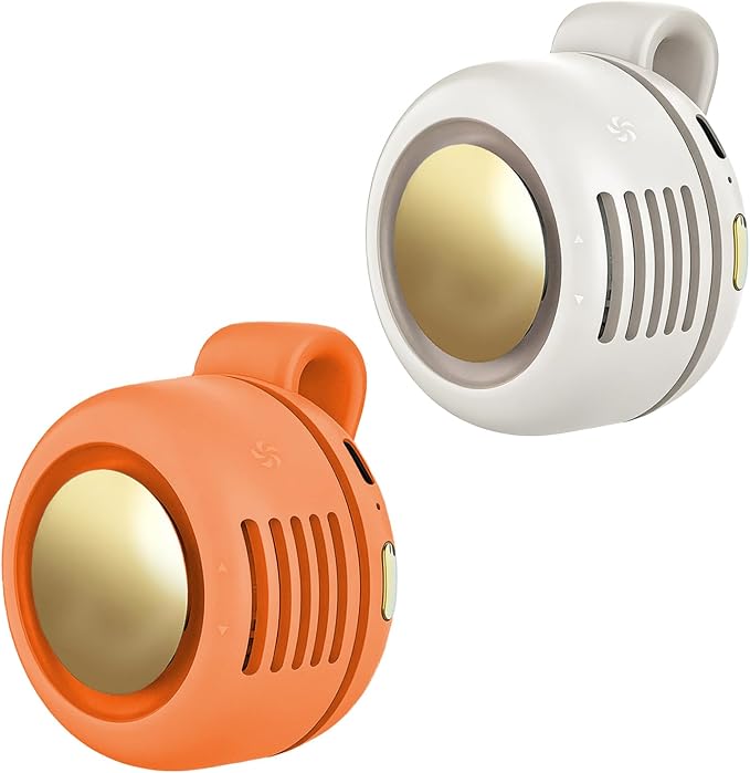 Portable Clip-On Fan, Mini USB Rechargeable 360° Rotatable Fan, Personal Fan 3-Speed Silent Mini Bladeless Fans (2 pack(white+Orange))