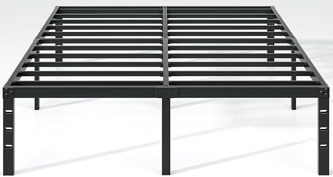NEW JETO Metal Bed Frame,King Size Bed Frame with Storage Space,18 Inch | Heavy Duty Sturdy Mattress Foundation,Easy Assembly,No Box Spring Needed, Black
