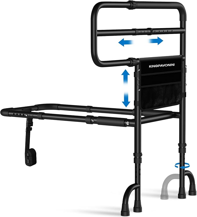 KingPavonini Bed Rails for Elderly Adults Safety ASTM Compliant, 2026 Upgraded Railings for Seniors with 9-Level Adjustable Handles, Stable Bed Cane Hold up to 400 lbs, Storage Bag & Tool-Free