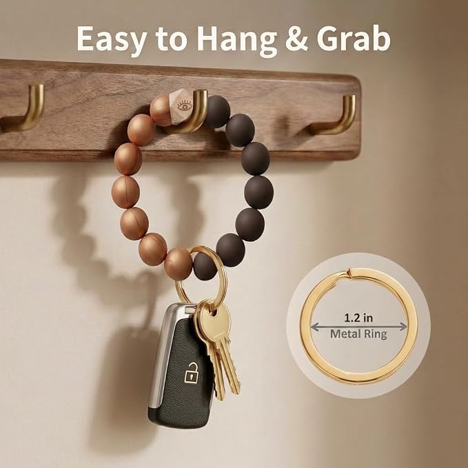BIHRTC Key Ring Bracelet Car Keychain Holder Wristlet Silicone Women Beaded Bangle Chains