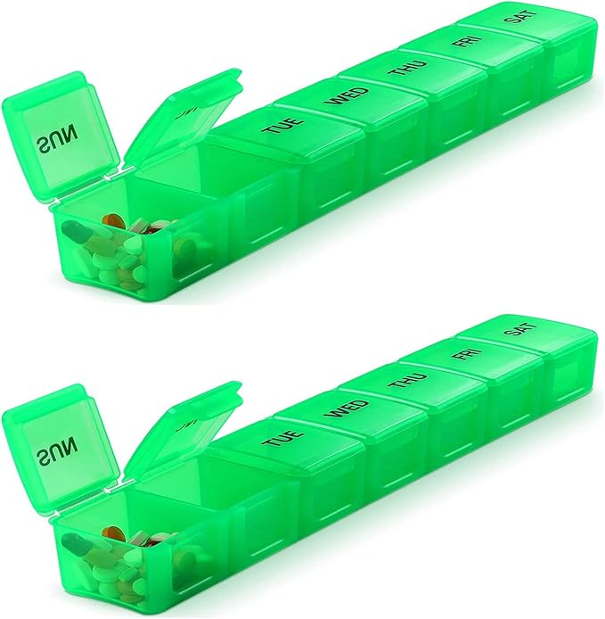 Pill Organizer 2P Green XL Extra Large Weekly and Daily Pill Cases