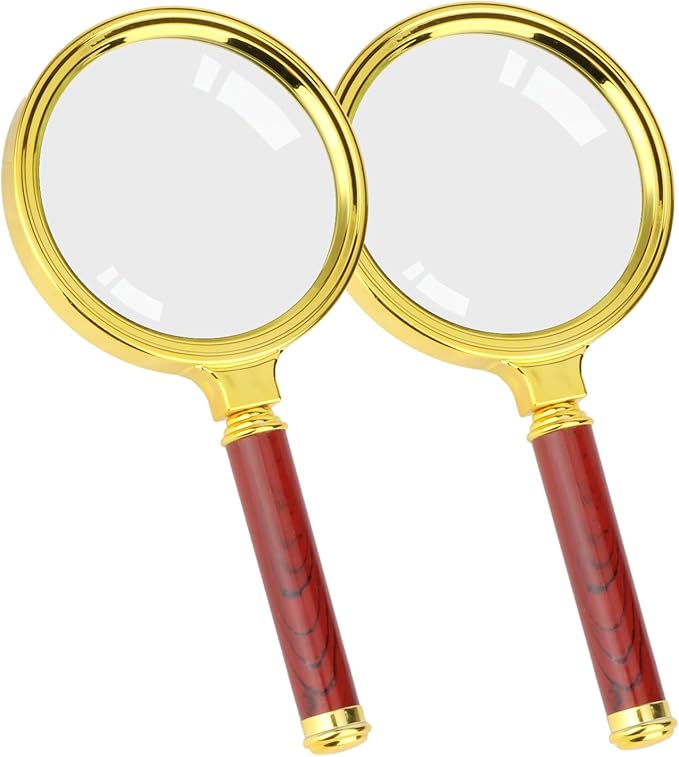 Rongon Handheld Magnifying Glass-2Pack, 7X Reading Magnifier with Cleaning Cloth, 80MM Lens Antique Magnifying Loupe for Seniors Hand Lens for ‌Book Reading‌ ‌Insect and Hobby Observation