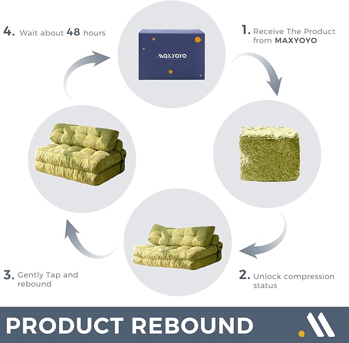 MAXYOYO Folding Sofa Bed, Convertible Sleeper Chair with Pilow Foldable Matress with Back Support, Portable Fold Out Chair Bed for Living Room Bedroom, Green Double