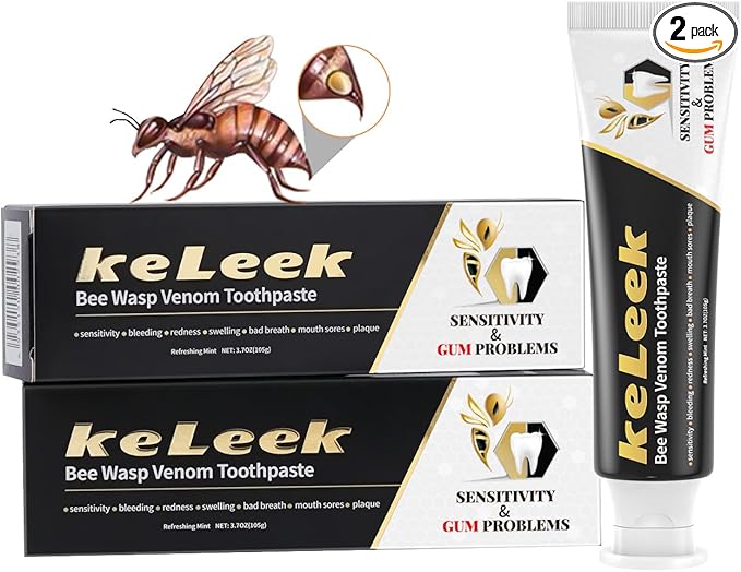 2PCS Bee Wasp Venom Toothpaste for Bleeding Gums,Gingivitis Treatment Repair,Sensitive Teeth,Mouth Sores,Plaque -150 MIN Breath Fresheners - 3.7 OZ(2 Pack)