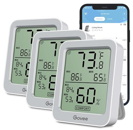 Govee Indoor Hygrometer Thermometer 3Pack H5075 with Bluetooth App Control | Room Temperature Humidity Meter, 164ft Remote Monitor, Smart Alerts, 2 Years Data Storage Export, for Bedroom Wine Cellar