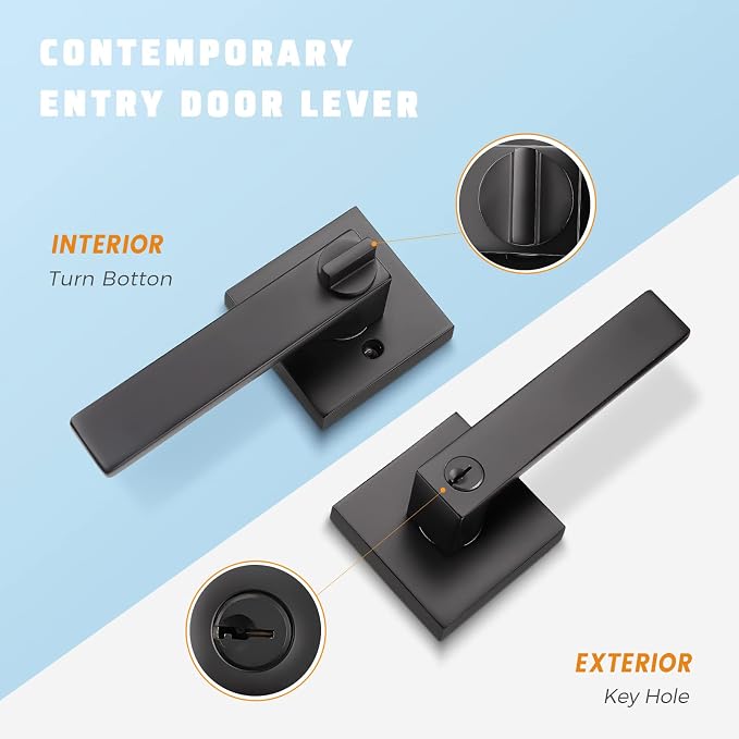 KNOBWELL Black Door Handle Black 8 Pack, Keyed-Entey Door Levers, Heavy Duty Door Knobs with Lock and Key (Same Key)