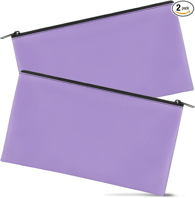 2 Pieces Money Bags with Zipper, 11x6.1 inch Money Pouch, Bank Bag, Cash Bag, Check Wallet, Cosmetics(Purple)