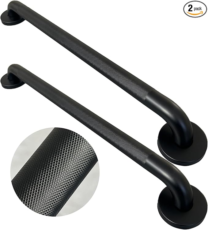 Handicap Grab Bars, 2 Pack 18 Inch Shower Grab Bar for Seniors, 304 Stainless Steel ADA Grab Bars for Bathtubs and Showers, Safety Shower Handles for Elderly, Disabled (Matte Black Knurled)