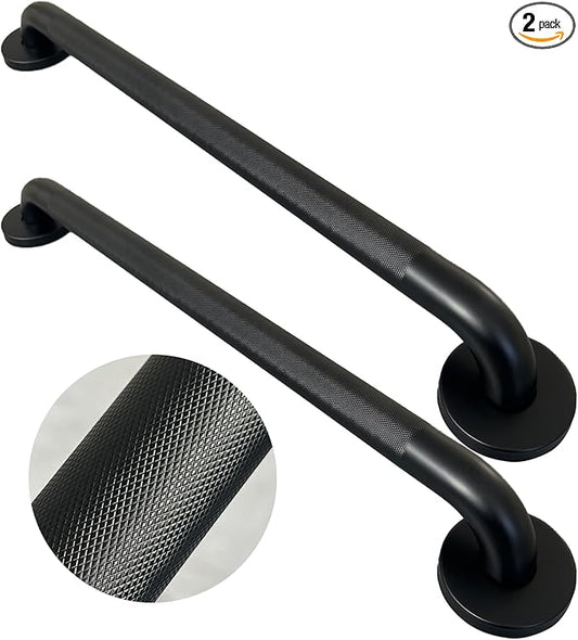 Handicap Grab Bars, 2 Pack 18 Inch Shower Grab Bar for Seniors, 304 Stainless Steel ADA Grab Bars for Bathtubs and Showers, Safety Shower Handles for Elderly, Disabled (Matte Black Knurled)