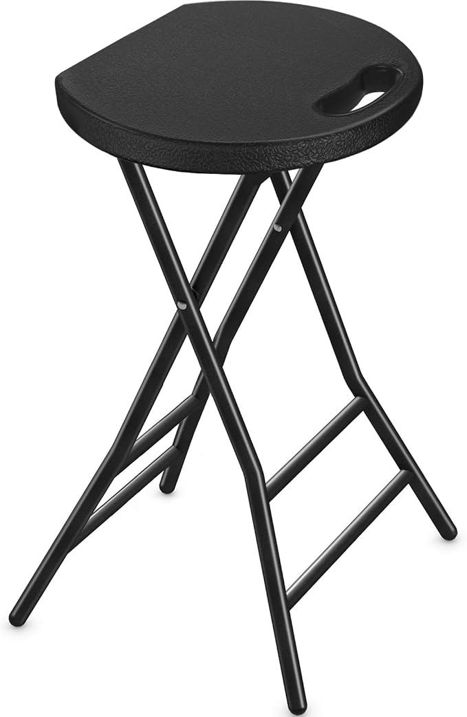 Portable Folding Chair with Handle, Heavy Duty Round Fold Stool Chair | 550lbs Capacity for Adults, 24 Inch Foldable Stool for Dorm, Kitchen, Vanity, Church and Outdoor use