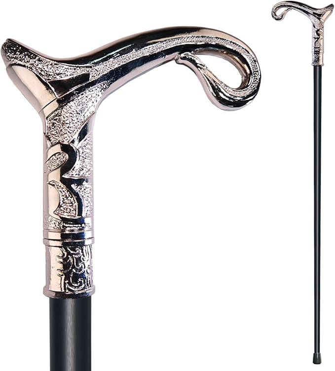 Walking Cane for Men & Women & Seniors - 36.5 Inch Heavy Duty 500+ lbs Capacity, Ergonomic Handle, Decorative & Ornate Design, Gothic & Goth Elegant Matte Black & Gold Artistry, Metal Cane