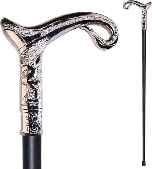 Walking Cane for Men & Women & Seniors - 36.5 Inch Heavy Duty 500+ lbs Capacity, Ergonomic Handle, Decorative & Ornate Design, Gothic & Goth Elegant Matte Black & Gold Artistry, Metal Cane