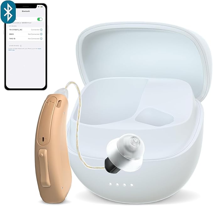 RIC Single Hearing Aid for Seniors,CUSTOM FIT Digital Over-The-Counter Rechargeable Tinnitus Masking Premium Hearing Aid Solution for Adults,Bluetooth Call Enabled,Auto-On, 1pc Left Side