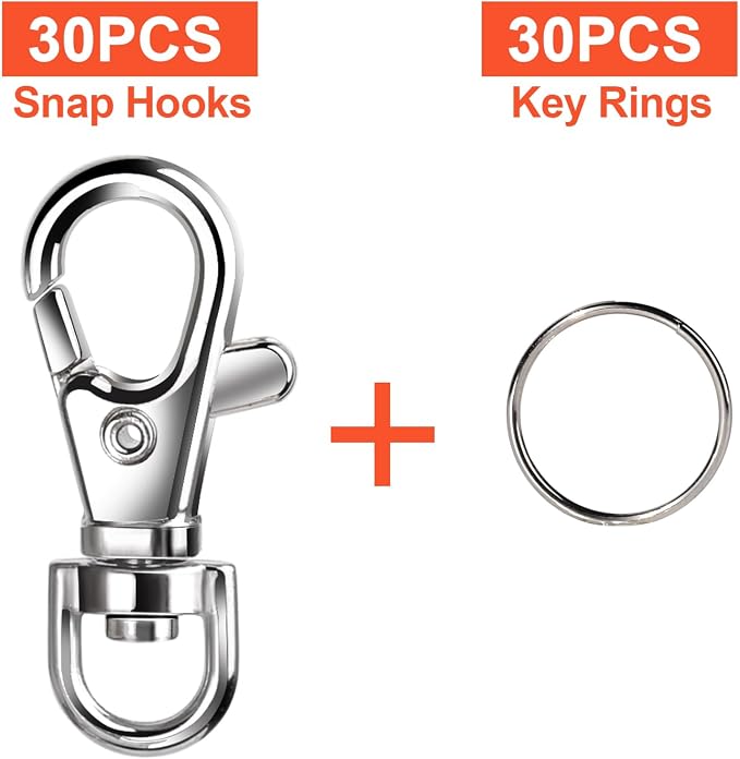 LEOBRO 60PCS Lobster Claw Clasps and Key Rings, 30PCS Keychains Clips and 30PCS Key Chain Ring, Keychain Making kit for Key Chain, Jewelry Making, Art Crafts, Silver
