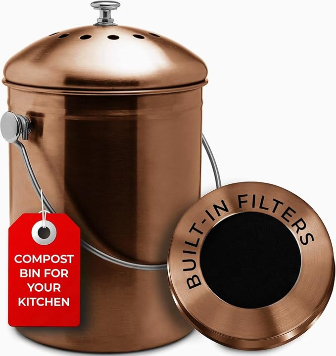 Epica Kitchen Compost Bin for Kicthen Countertops, 1.3 Galllon - Copper
