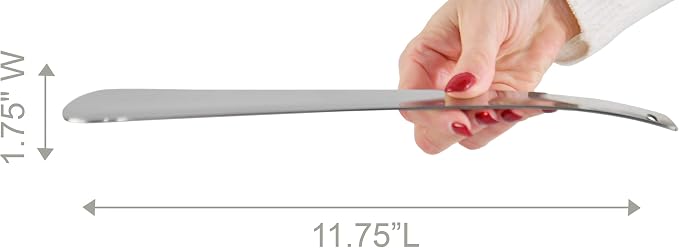 Home-X Stainless-Steel Shoehorn, Boot Jack, Shoe Helper for Seniors, Men, Women, and Kids, Shoe Slip-On Tool, Shoe Gadgets, 11 ¾” L x 1 ¾” W x ½” H, Stainless-Steel