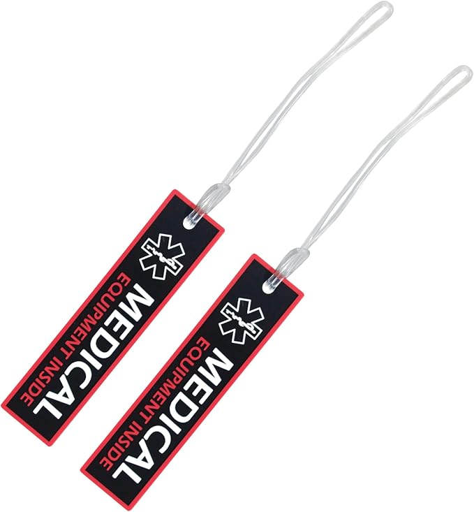 Medical BagTags, 2-Pack - CPAP & Medical Equipment Alert Tags, Durable PVC Medical Luggage Flight Tags for Travel, Mobility Device & Unique Identification(4.9inch*1.18inch)