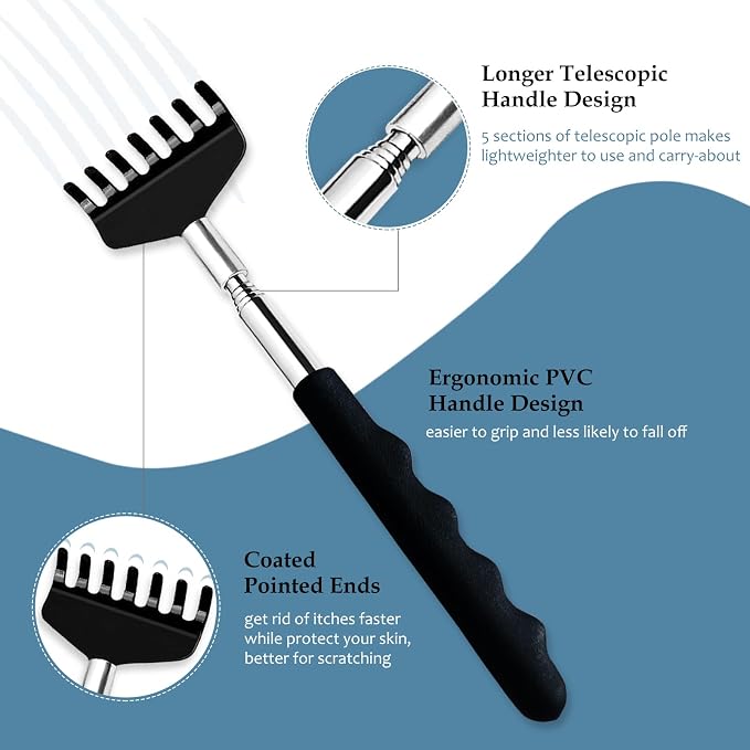 Yexixsr 3 Pack Back Scratcher Extendable Metal Back Scratcher for Men Women Adults, Telescoping Back Massager with Rubber Handles, Christmas Gift Stocking Stuffers