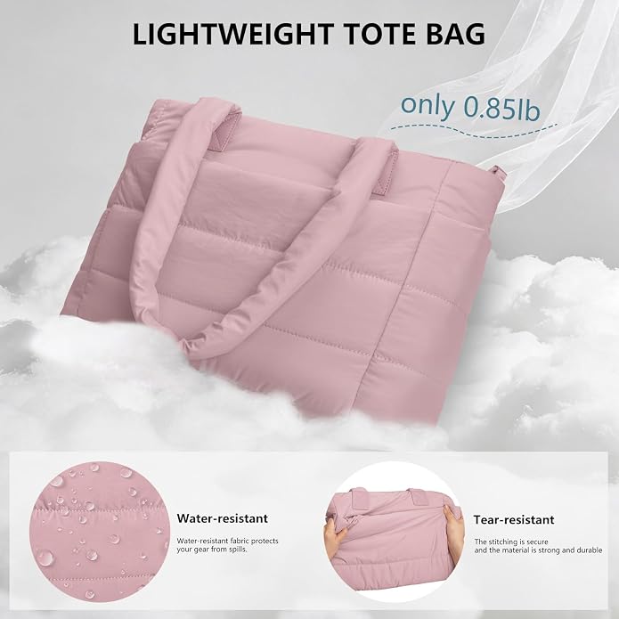 Puffer Tote Bag for Women Quilted Nurse Bag Lightweight Work Bag for Teacher Travel Handbag with Multiple Pockets