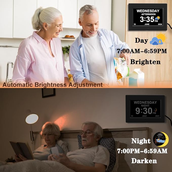 DST Digital Clock with Date and Day of Week for Elderly-12 Alarms Medication Reminder Dementia Alzheimers Clock Calendar with Extra Large Display (7 inch Black)