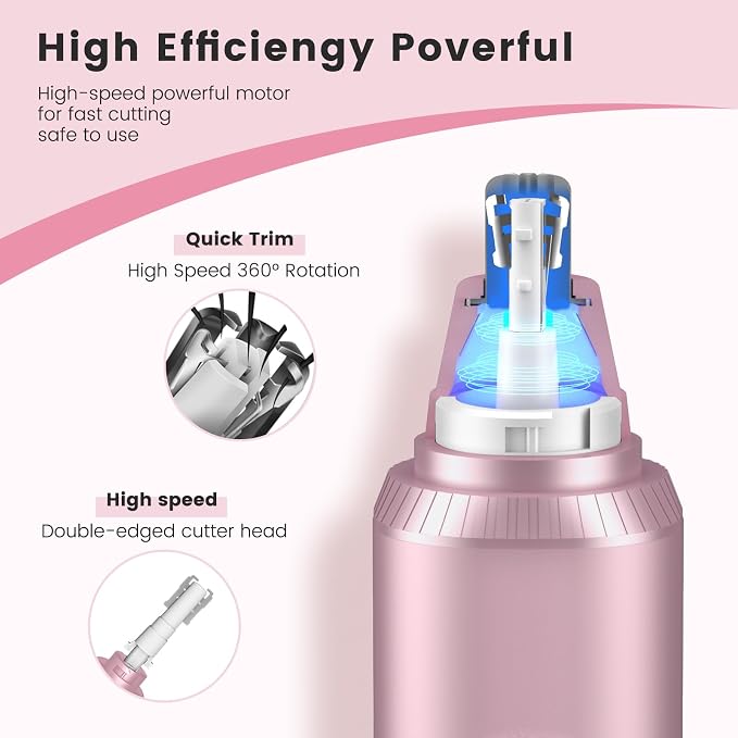 Ear and Nose Hair Trimmer for Men and Women, Painless USB Rechargeable Electric Facial & Eyebrow Hair Remover with LED Display, Dual-Edge Blades for Smooth,13000 RPM Motor IPX7 Waterproof (Rose Gold)