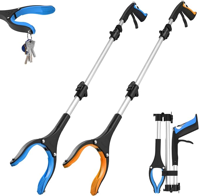 36 Inch Foldable Grabber Reacher Tool, 2 Pack for Seniors | Standing aid, grabbers for seniors 5'5"-5'10". Aluminum, folds to 12.5 in, reaches 36 in. Reacher grabber pickup tool, 2-pack