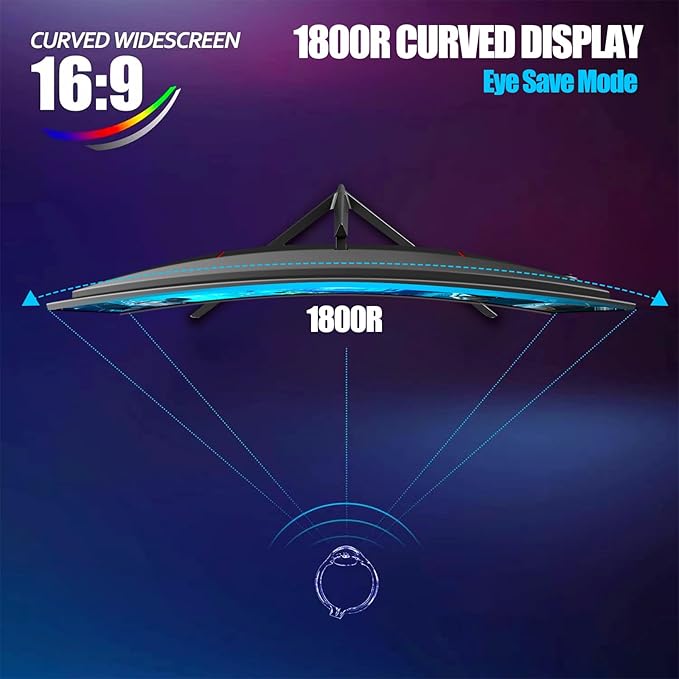 Gawfolk 27 Inch Gaming Curved Monitor, 180Hz QHD 2560x1440p PC Monitor with AMD FreeSync, Flicker-Free, HDMI 2.0, DP 1.4, Ultra-Thin Frameless 2K Computer Screen