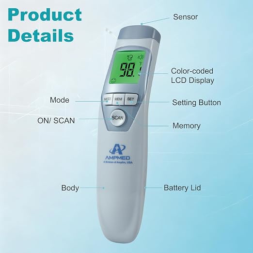 Medical No Touch Forehead Thermometer | Adults, Kids, Baby Thermometer, Fever Alarm, Memory Recall, 1 Sec Read