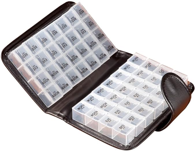 Easy Comforts 14 Day Pill Holder, Travel Case Medication Reminder Pill Box with Detachable Compartments, Tapestry