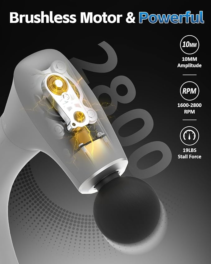 2-in-1 Detachable Percussion Massage Gun with Extension Handle, Back Massager for Pain Relief Deep Tissue Muscle Massager for Arm Shoulder Lower Back Thigh Waist Grey