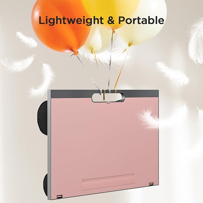 HUANUO Adjustable Lap Desk - with 8 Adjustable Angles & Dual Cushions Laptop Stand for Car Laptop Desk, Work Table, Lap Writing Board & Drawing Desk on Sofa or Bed, Pink | Dual-cushion base, carry handle, 30% thicker for durability, wider anti-slip led...