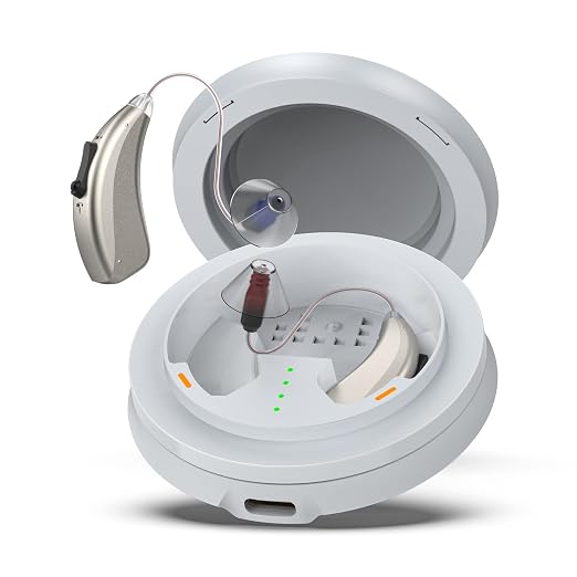 Rechargeable Hearing Aids for Seniors Adults Hearing Loss, Receiver-In-Canal(RIC) Hearing Amplifier, Three Noise Reduction Modes, Comfortable Fit, OTC (Champagne)