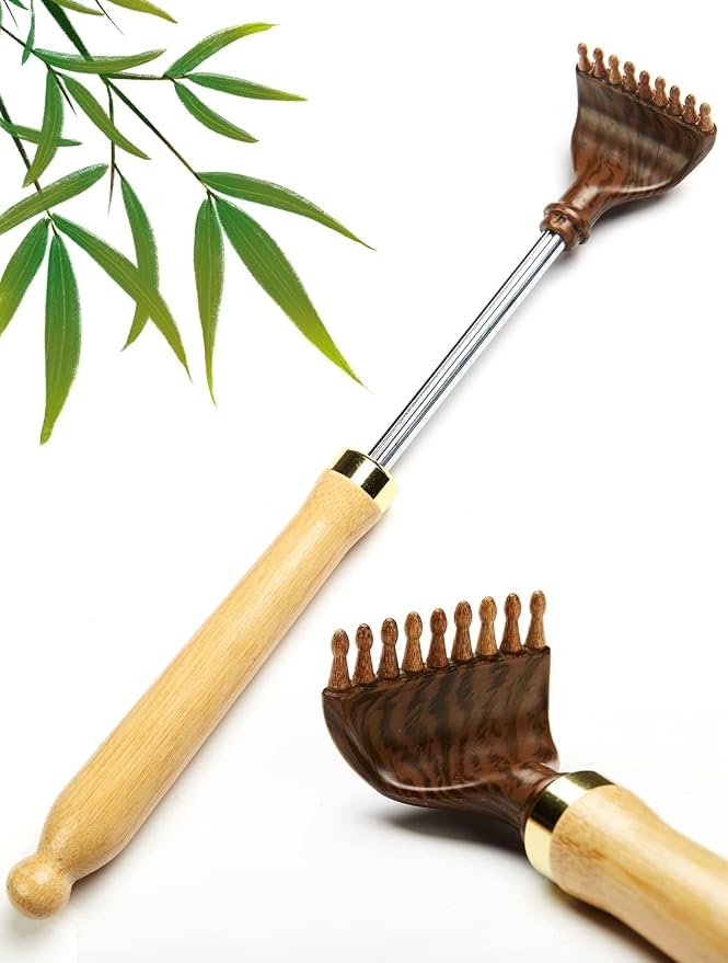 Portable Extendable Back Scratcher,Bamboo Back Scratcher for Men Women Self-Therapeutic Telescoping Head Easy to Reach Itch Point The Body Scratcher (Brown)