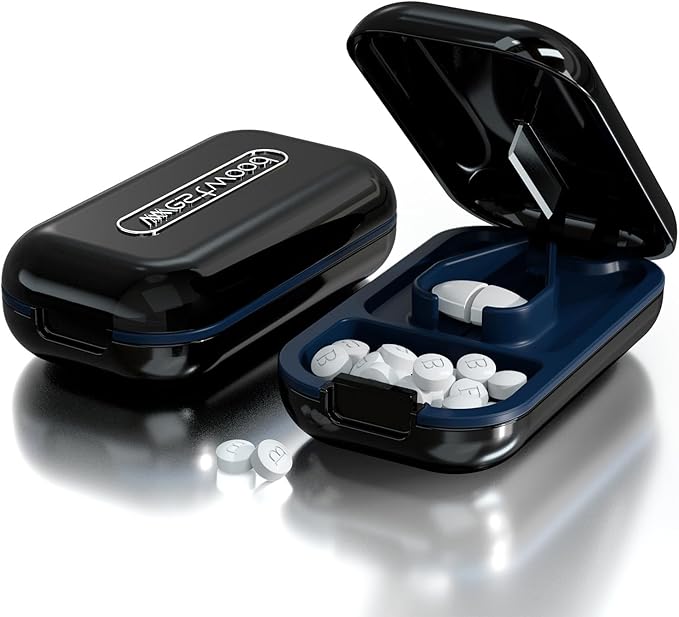 DUBSTAR Small Pill Cutter, Pill Cutter Splitter for Small and Tiny Pills, Portable Pretty Pill Cutters for Large Pills, Cuts Vitamins Tablets for Purse Pocket (Pill Cutter, Black)
