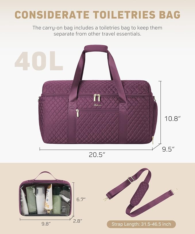Weekender Bags for Women, Wide Open Large Travel Duffle Bag with Shoe Compartment, Overnight Carry on Bag Personal Item Travel Bag with Wet Pocket (Dark Purple)
