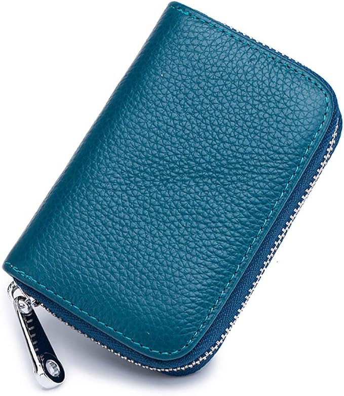 RFID Credit Card Holder Genuine Leather Credit Card Wallet with Zipper | RFID