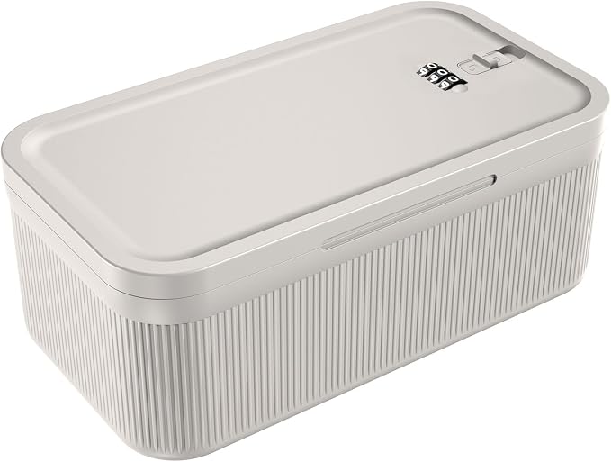 ySky Lockable Storage Box with Combination Code - Secure Medicine Safe, Phone Jail & Snack Container for Refrigerator, Home, Office, Travel - Durable Multi-Purpose Lock Box (Cream)