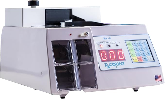 Rx-4 Automatic Pill Counting Machine - Compact Digital Tabletop Pharmaceutical Counter for Pharmacies, Doctors, and Veterinarians.