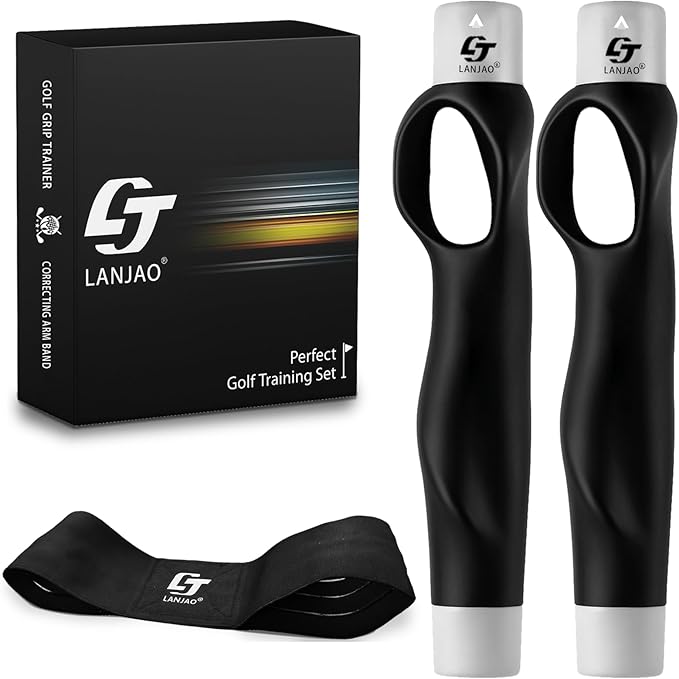 Golf Grip Trainer 2 Pack with Swing Correcting Arm Band, Golf Training Aid, Golf Grip Kit,Grip Trainer Golf Club to Help Train Correct Hand Position