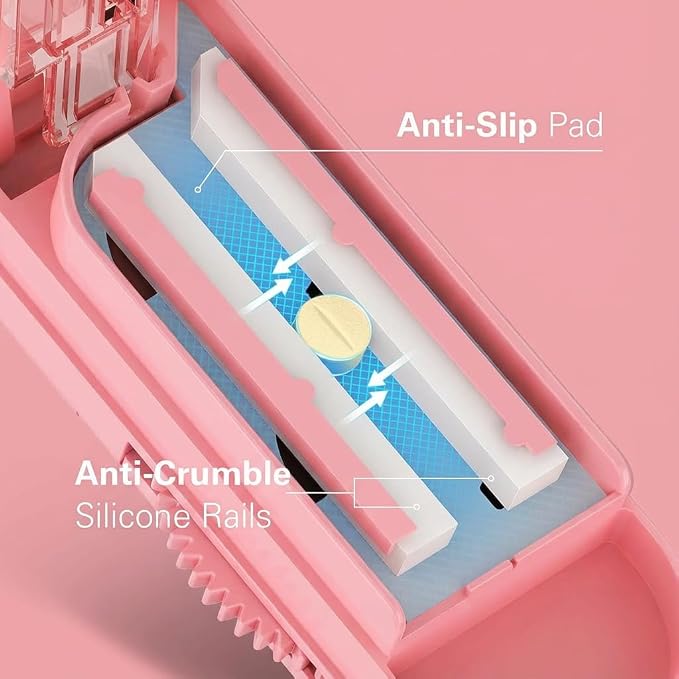 ONE PIX Multiple Pill Cutter Splitter for Small and Tiny Pills, Accurate 1/2 Tablet Splitter with Adjustable Bars & Hidden Blade, Safely Cuts Large Medication for Seniors & Pets, Pink
