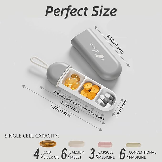 3 Packs Pill Organizer 3 Compartments Portable Pill Case Travel Moisture Proof Pill Box for Tablets Vitamins Cod Liver Oil Supplements and Medication