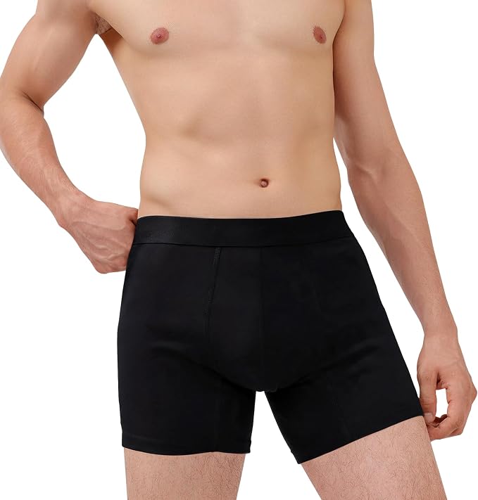 AIRCUTE Washable Absorbency Incontinence Underwear for Men, 6" Inseam Urinary Protective Boxer Briefs for Bladder Leaks 60ML (3X-Large, Black)