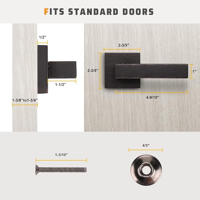 KNOBWELL 2 Pack Heavy Duty Mordern Dummy Door Lever Single Handle for Interior Use with Oil Rubbed Bronze Finish, for Both Right/Left Handing 0.93 lb One Lever(Only One Side Use)