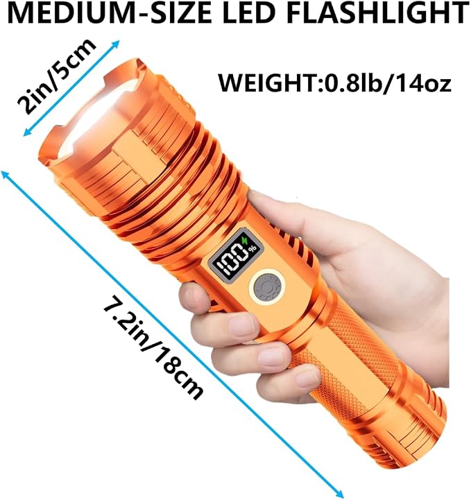 Flashlights High Lumens Rechargeable, 100,000LM LED Super Bright Flash Light, Zoomable Linternas with LCD Digital Display, 5 Mode, Waterproof, Powerful Tactical Flashlight for Emergencies Camping Gift
