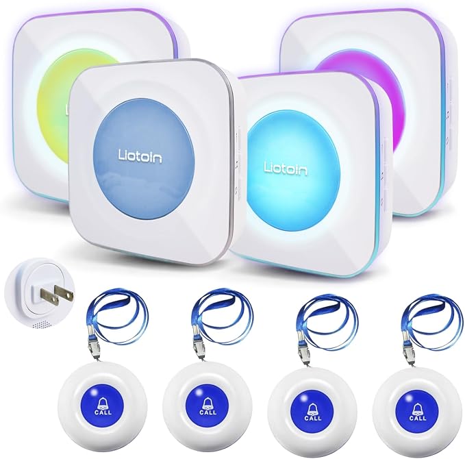 Caregiver Pager Wireless Call Button Call Bell Alert Button Nurse Alert System for Elderly/Patients/Disabled Call Light System 600+ft Operating Range (with Color Light Flashing Reminder) ﻿