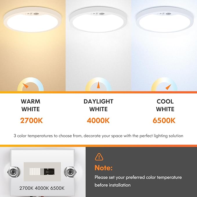 7 Inch Wired Motion Sensor Ceiling Light for Closet, Hallway | 2 Pack 2700K/4000K/6500K Non-Dimmable Motion Sensor Light Indoor with Timer, Low Profile LED Ceiling Light, Pantry, Activated
