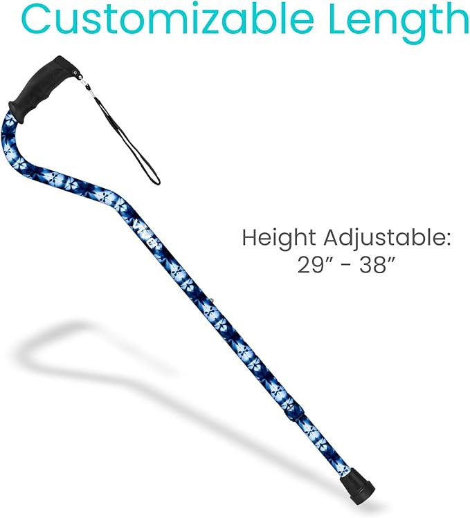 Vive Walking Cane for Women, Men, Elderly - Patented Offset Grip - Lightweight Adjustable Walking Aid with a Non-Slip Tip - Sturdy Balancing Mobility Aid for Seniors