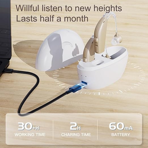 Severe Hearing Loss Hearing Amplifier,Portable Noise Cancelling Hearing Aids for Seniors Rechargeable,Physical Adjustment Buttons,Up to 30 Hours