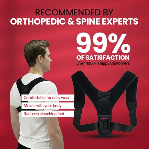 FLEXIOR Posture Corrector for Women and Men, Adjustable Back braces for Upper & Mid Spine Support, Comfortable Back Straightener posture corrector for Back with Carry Bag
