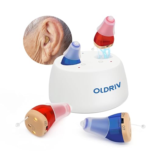 Rechargeable Hearing Aids for Adults Seniors, 1 Pair Completely-in-Canal (CIC) Hearing Aids for Adults Seniors Rechargeable OTC Hearing Aids Red Blue